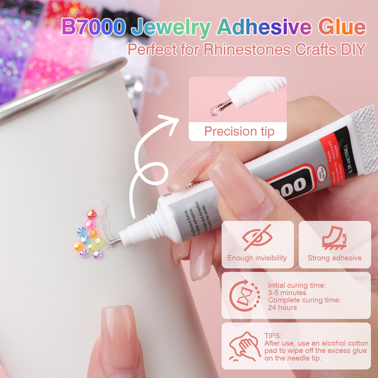SCENIXE rhinestones applied on a nail illustrating precise detail and professional sparkle