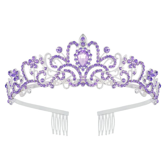Schmoopy purple tiara front view highlighting regal design and sparkle