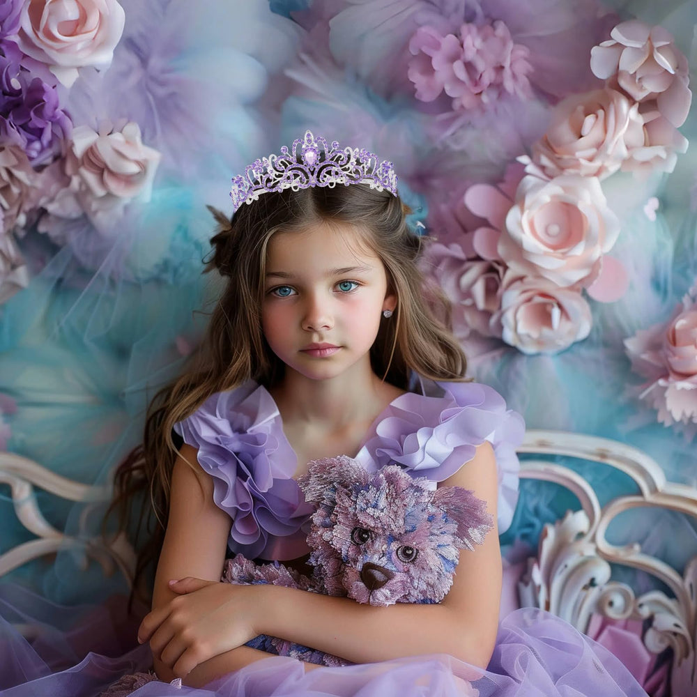 Schmoopy tiara worn by model with bridal hairstyle for elegant photos