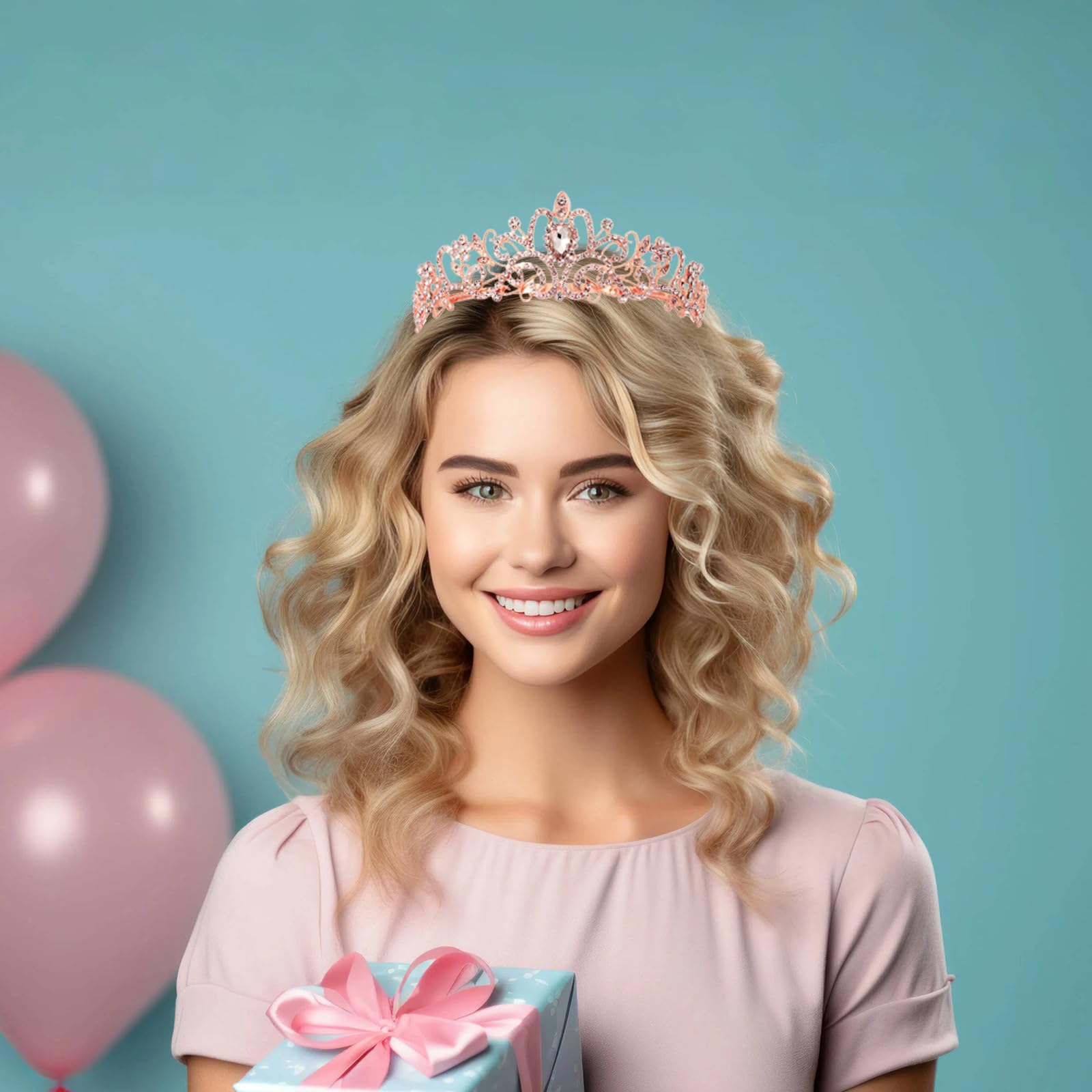 Schmoopy tiara with hand for scale showing lightweight size and portability benefit