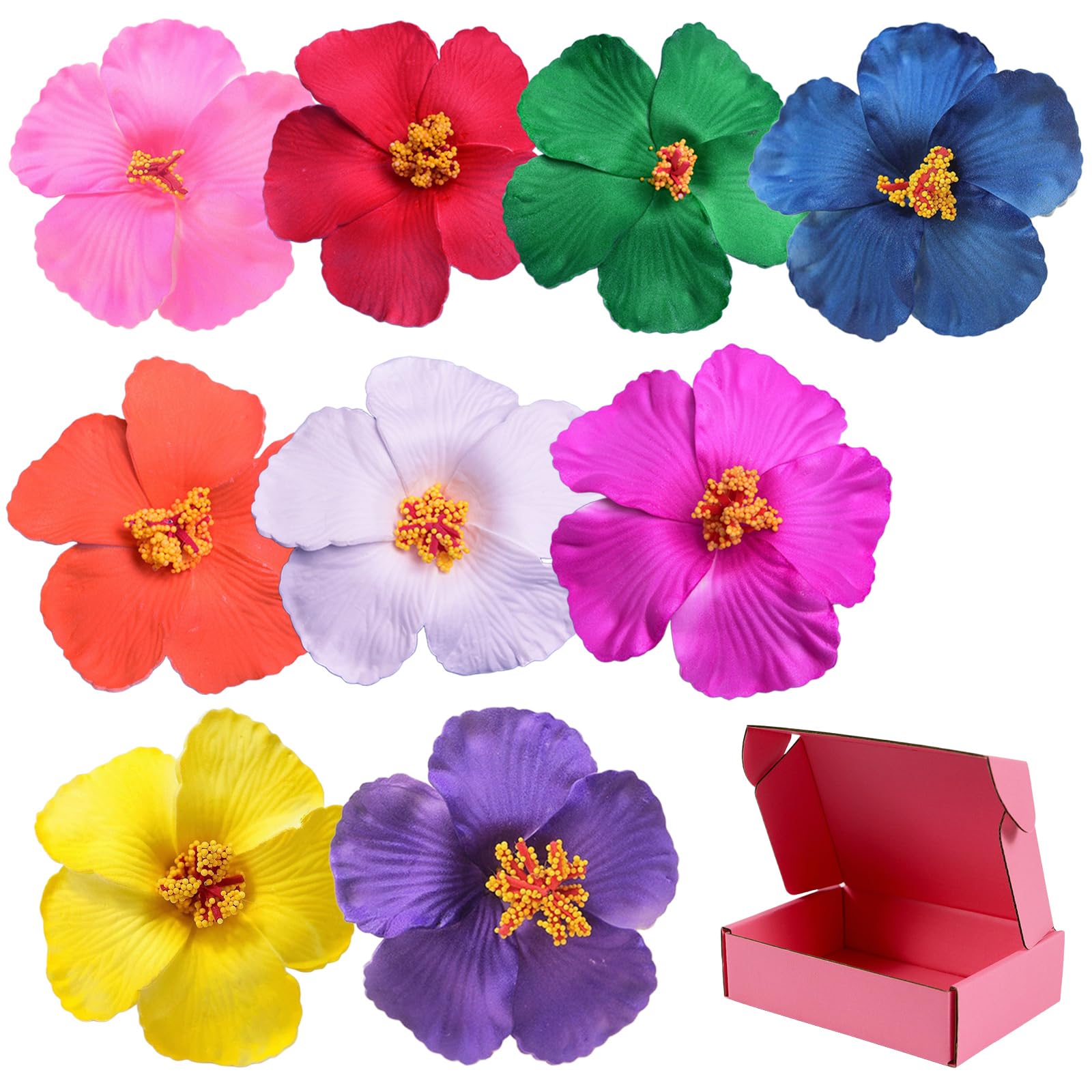 SCORYULE front packaging showing nine colorful hibiscus clips, gift-ready convenience