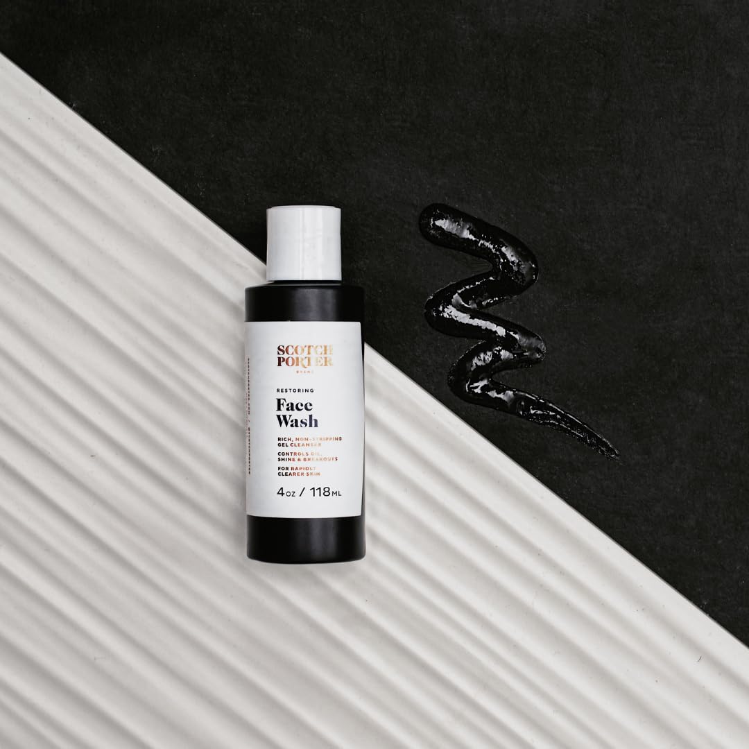 Scotch Porter face wash in bathroom routine showing easy daily use and refreshed skin