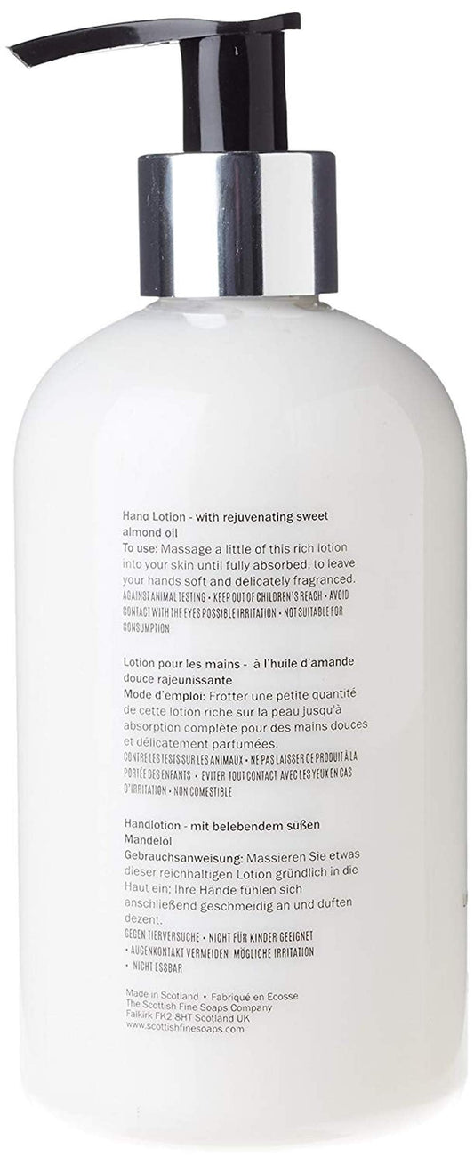 Scottish Fine Soaps Au Lait pump detail demonstrating dispenser action for controlled, mess-free use