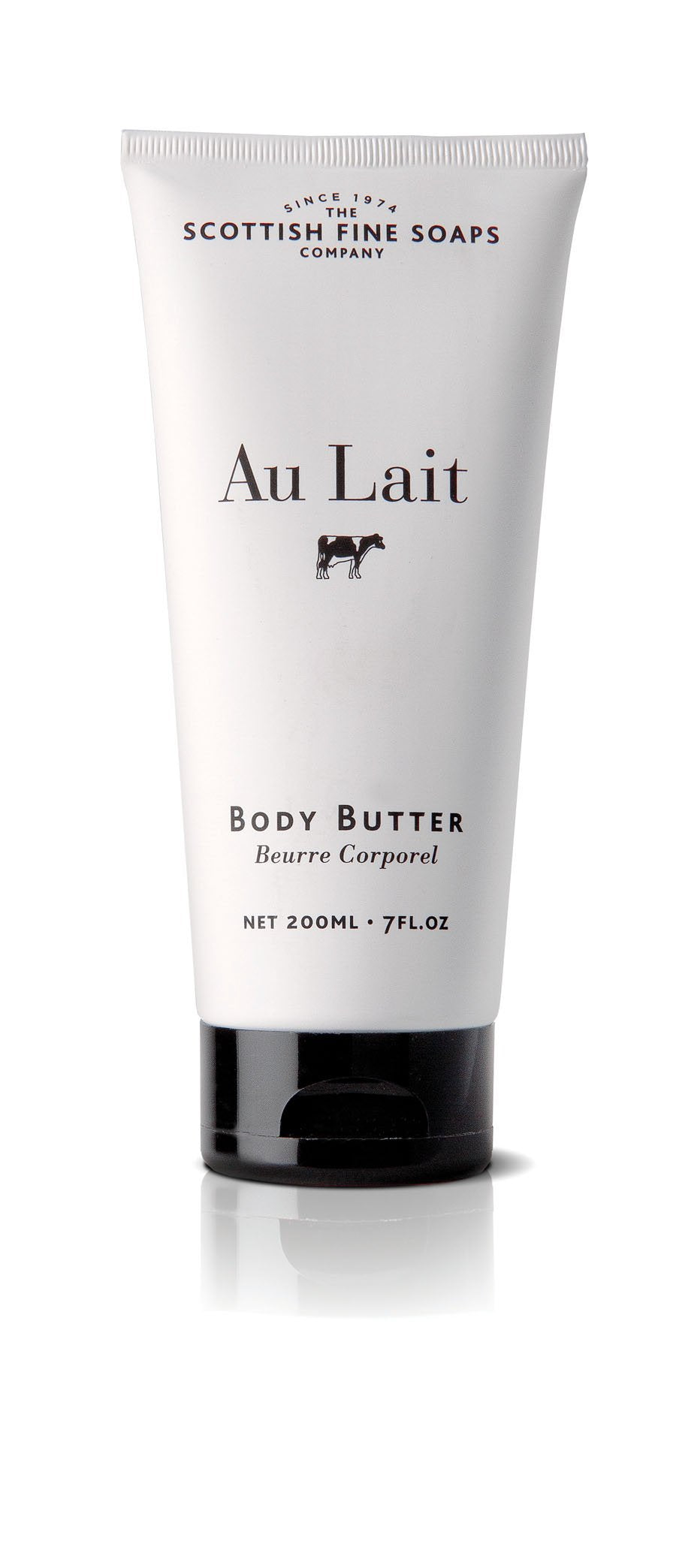 Scottish Fine Soaps Au Lait tube front view showing pack and creamy hydration benefits