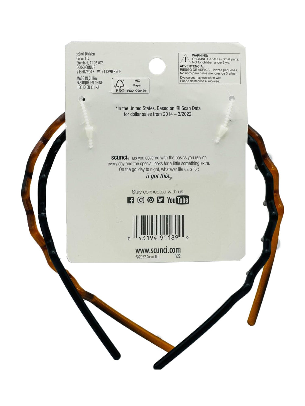 Scunci black headband on light hair providing discreet, neat control