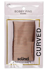 Scunci curved bobby pins pack front showing 60 metallic brunette pins for neat styles