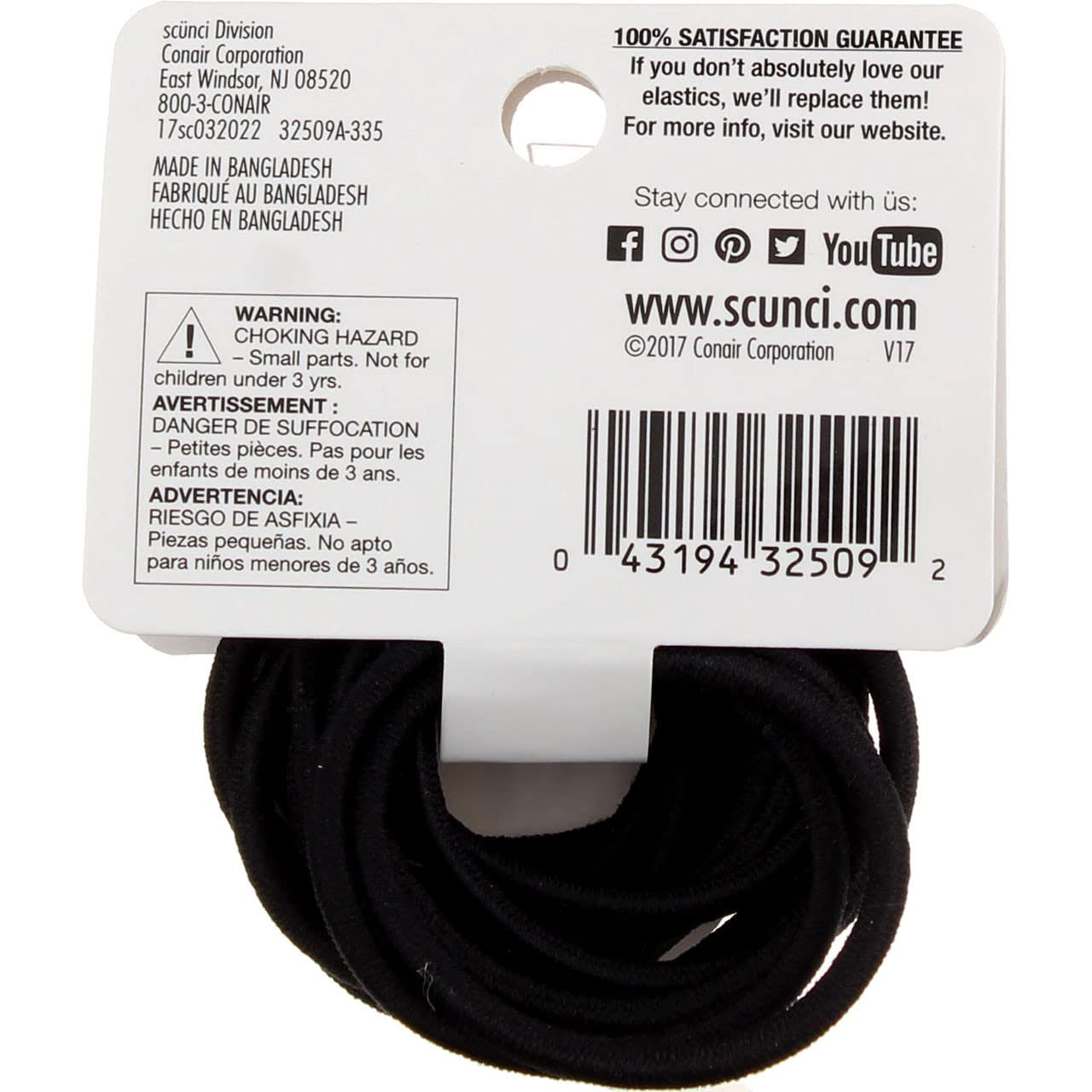 Scunci fine elastic close-up texture highlighting smooth seam-free nylon for gentle hold