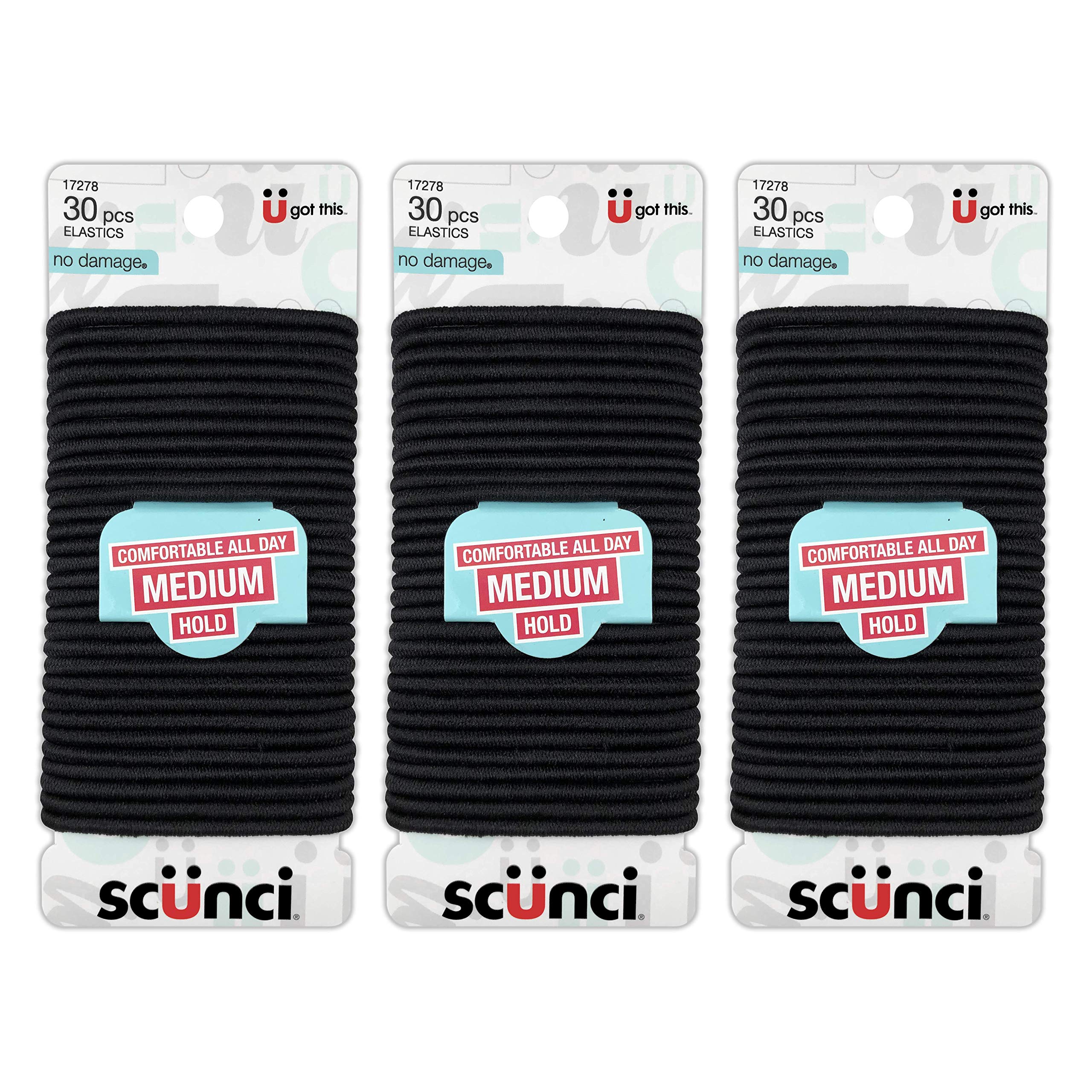 Scunci front packaging showing 90 counts and value for daily use