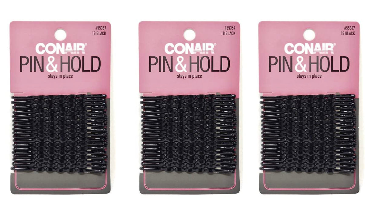 Scunci front packaging showing 3 sets of black bobby pins and easy grab benefit
