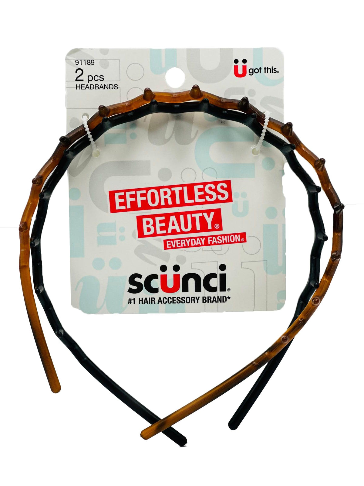 Scunci front packaging showing two headbands and product name for easy selection