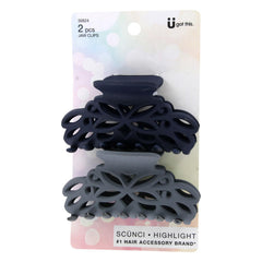 Scunci jaw clip front view showing matte finish and stylish pattern for secure hold