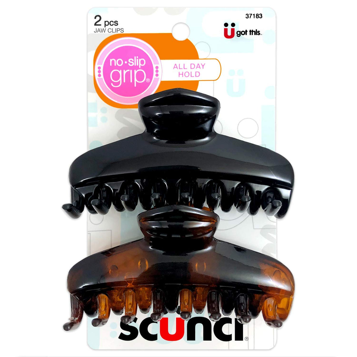 Scunci large claw front view showing secure all-day hold