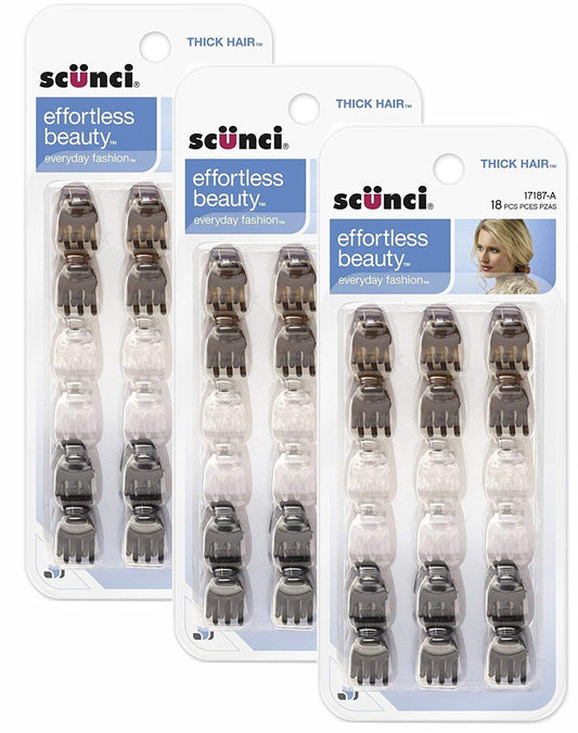 Scunci mini jaw clip pack front showing neutral colors and secure grip