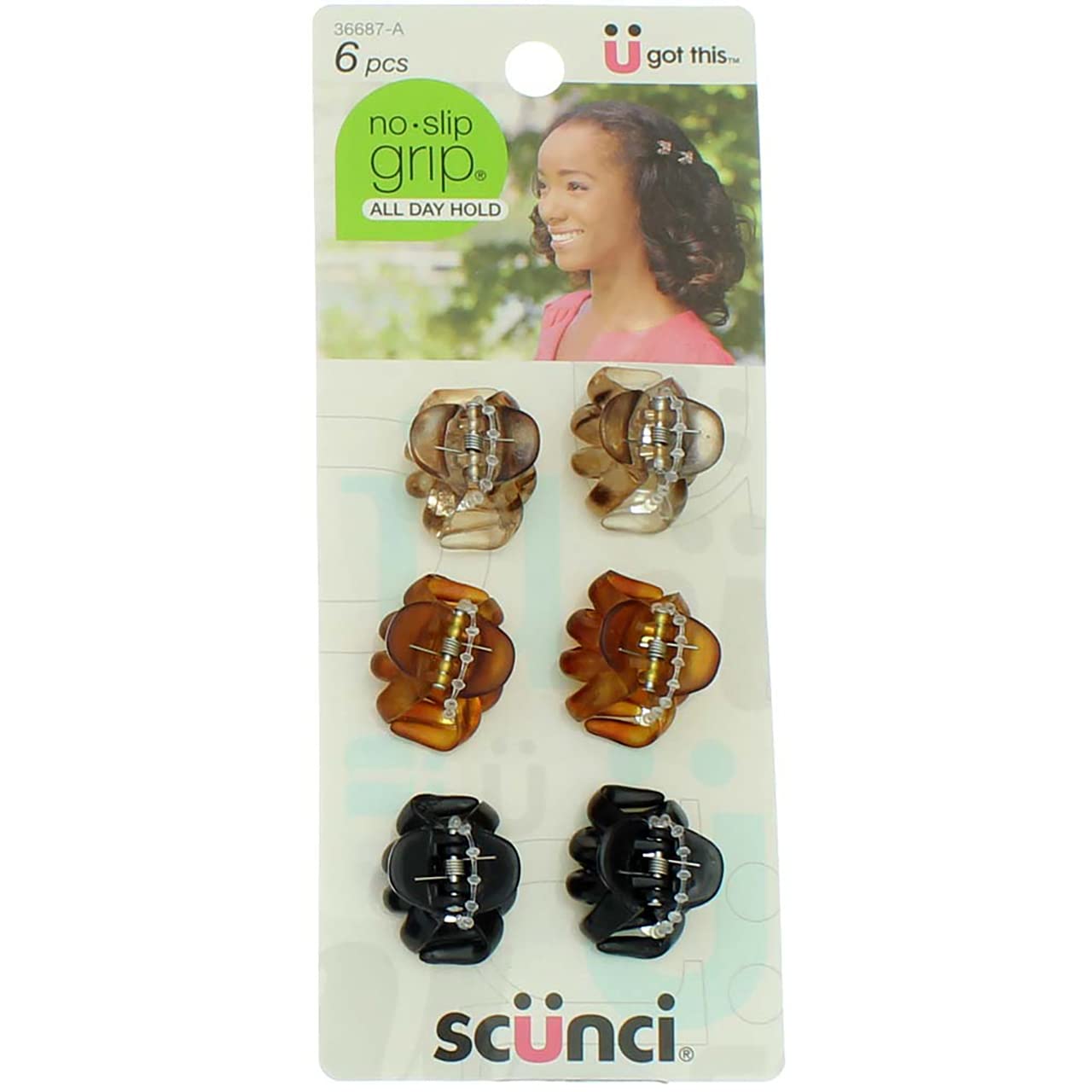 Scunci clip holding a braid in place for tidy styling and convenience