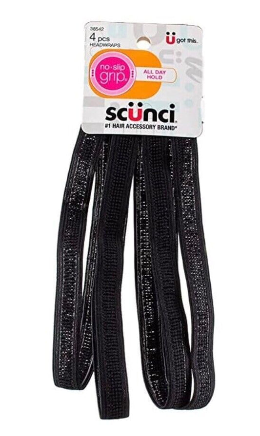 Scunci headwrap front view showing slim profile and secure hold