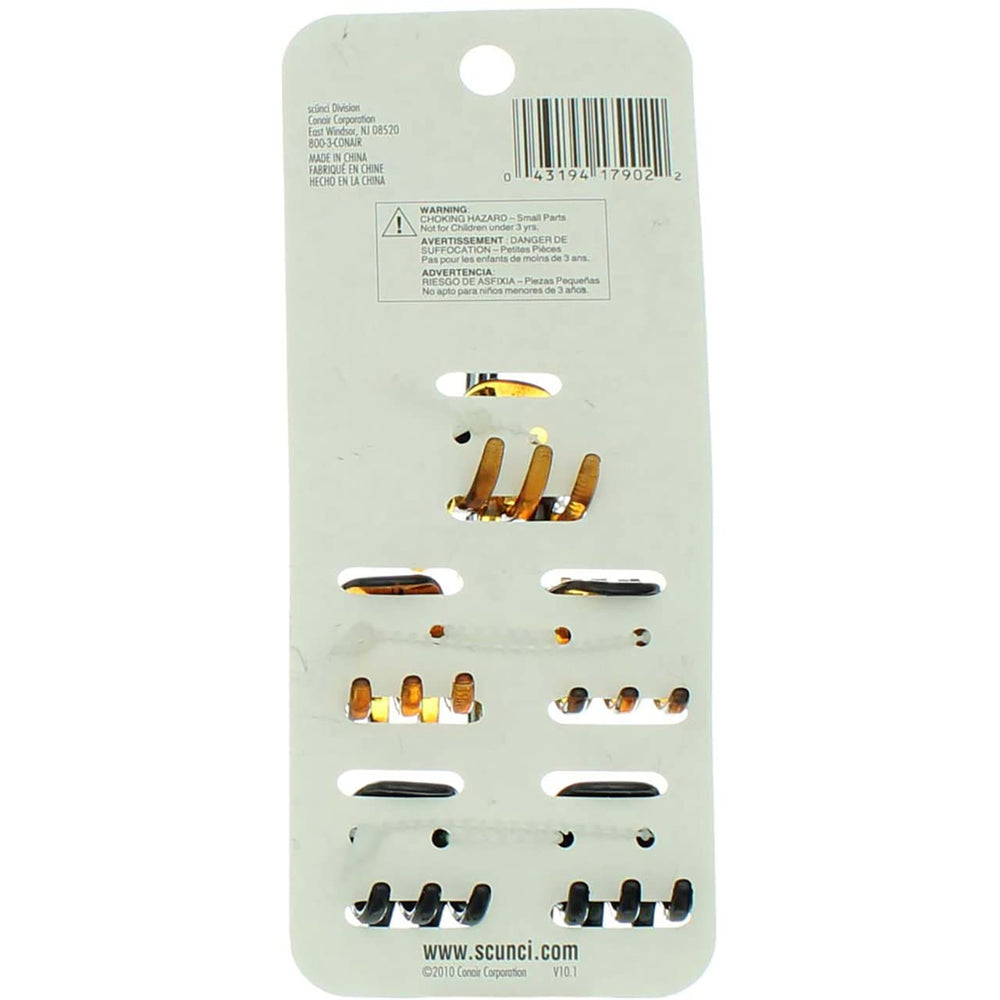 Scunci clips held in hand to show compact size and travel convenience
