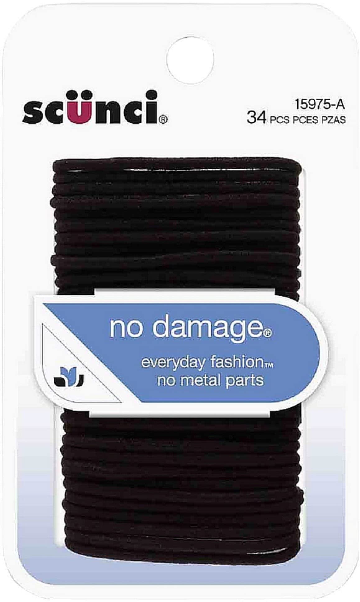 Scunci small black elastic front showing secure hold without damage