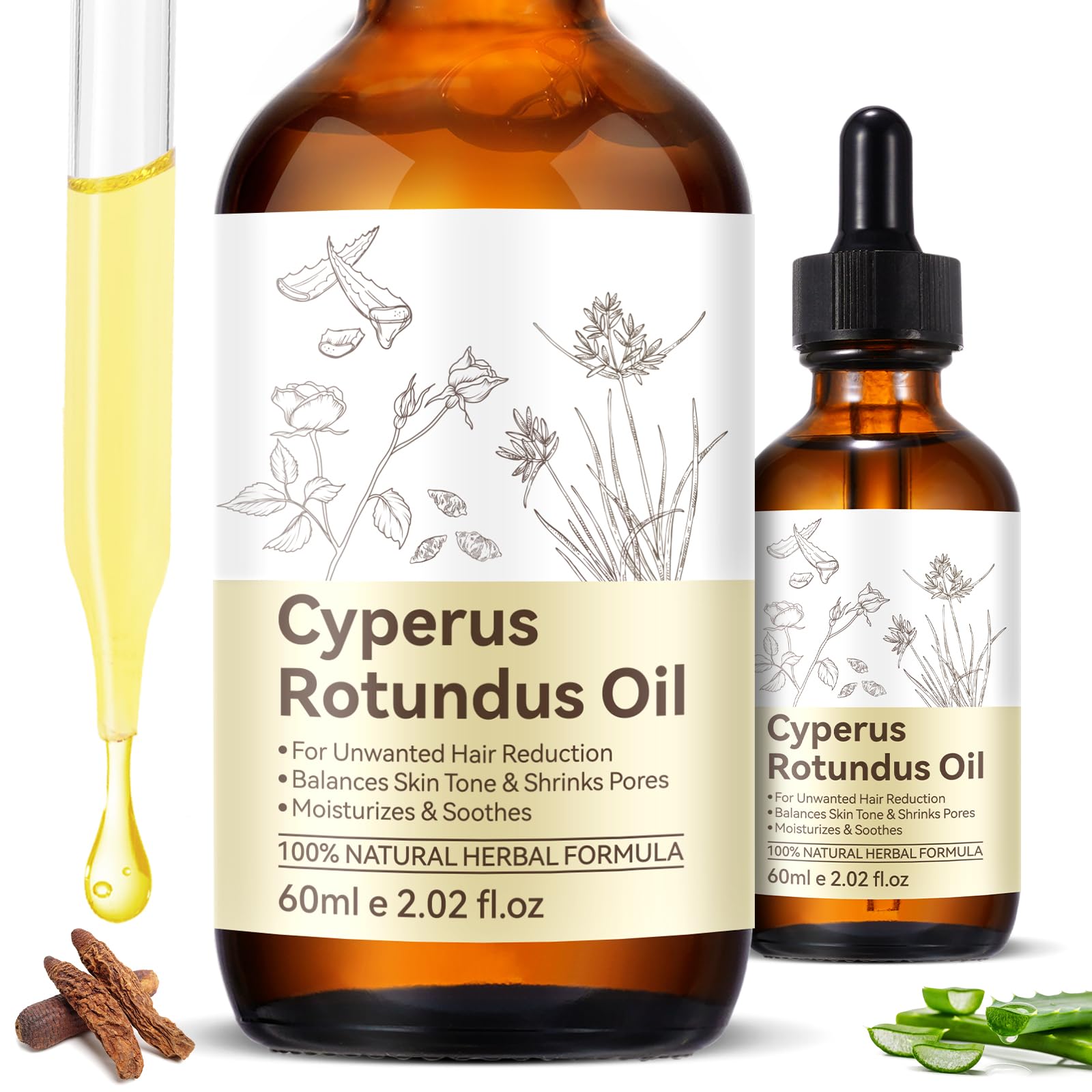 SDJUFEI bottle front view showing Cyperus Rotundus oil benefits