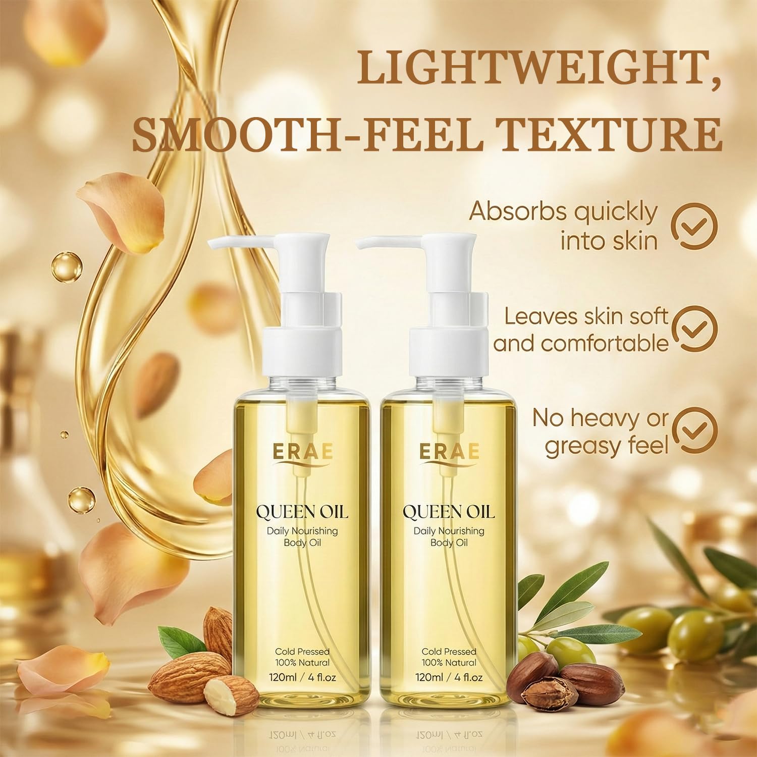 SDUQULK ERAE oil being massaged into tummy illustrating targeted nourishment benefit