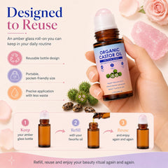 SDXJIOGE amber bottle next to ruler shows 1.7 fl oz travel benefit