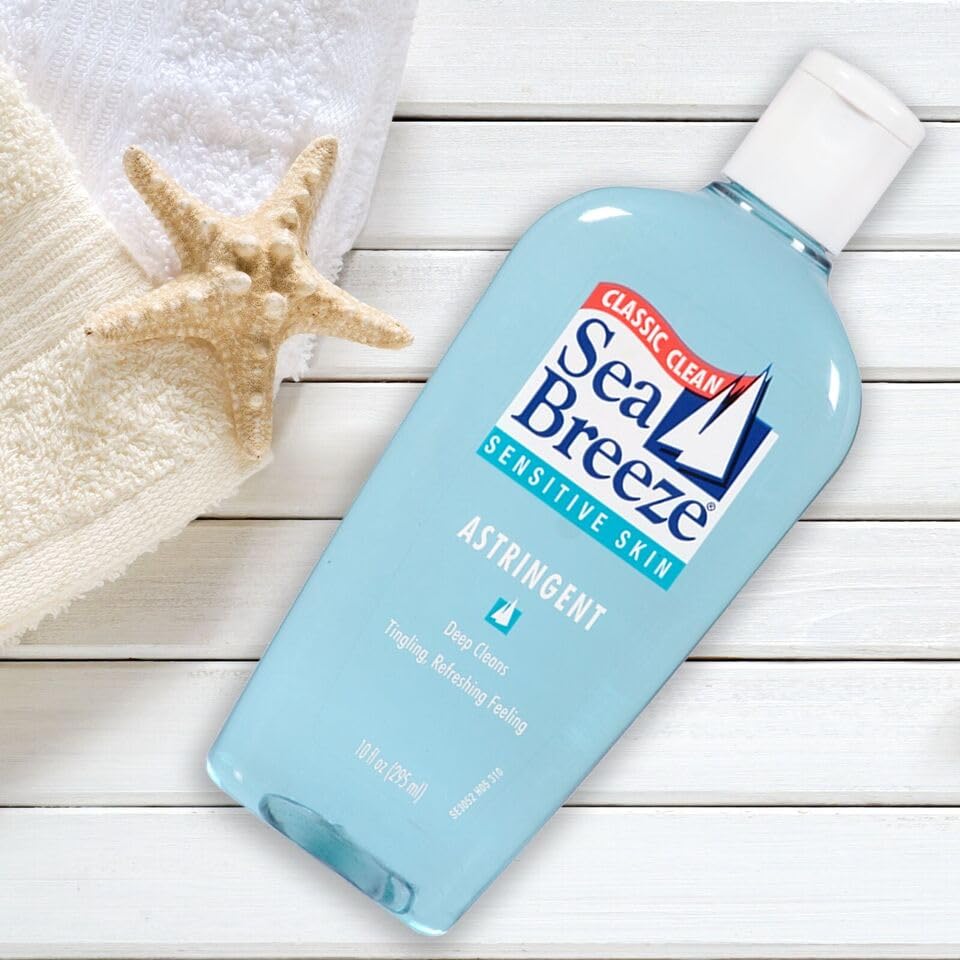 Seabreeze used by person applying toner illustrating soothing hydration benefit