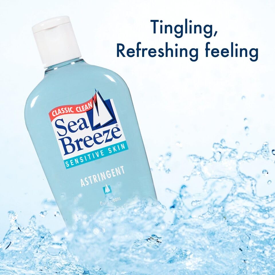 Seabreeze toner held in hand showing 10 oz bottle size and travel-friendly benefit
