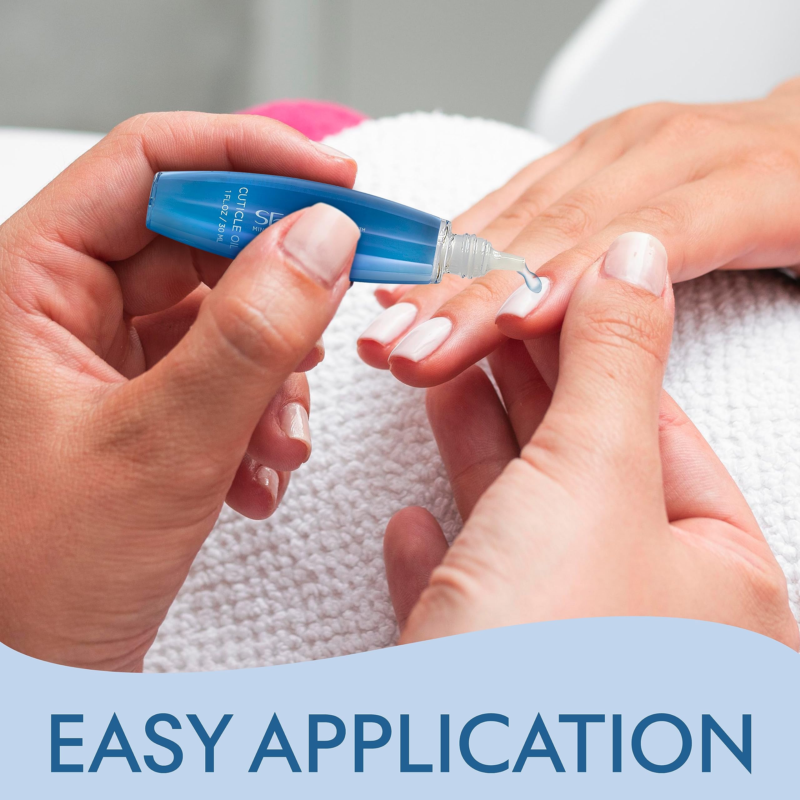 SEACRET applying oil to a cuticle, demonstrating targeted non-greasy care