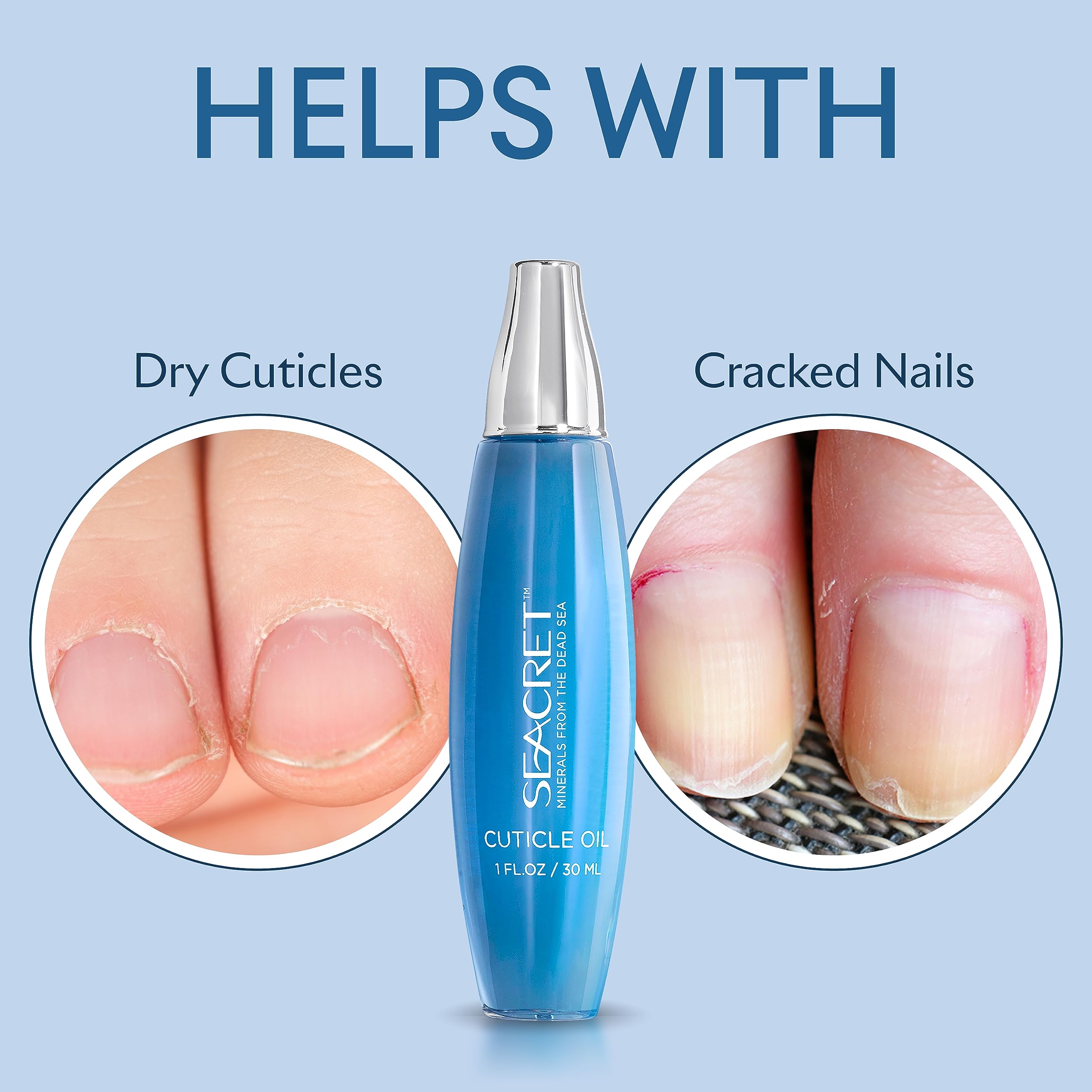 SEACRET 30 ml bottle held in hand to show size and portability benefits