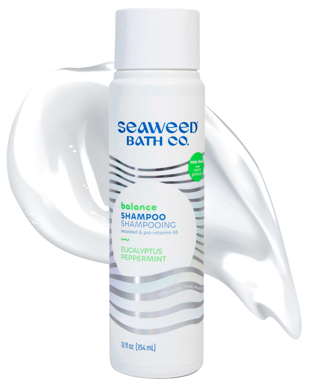 Seaweed Bath Co. front bottle showing label and refreshing eucalyptus scent benefit