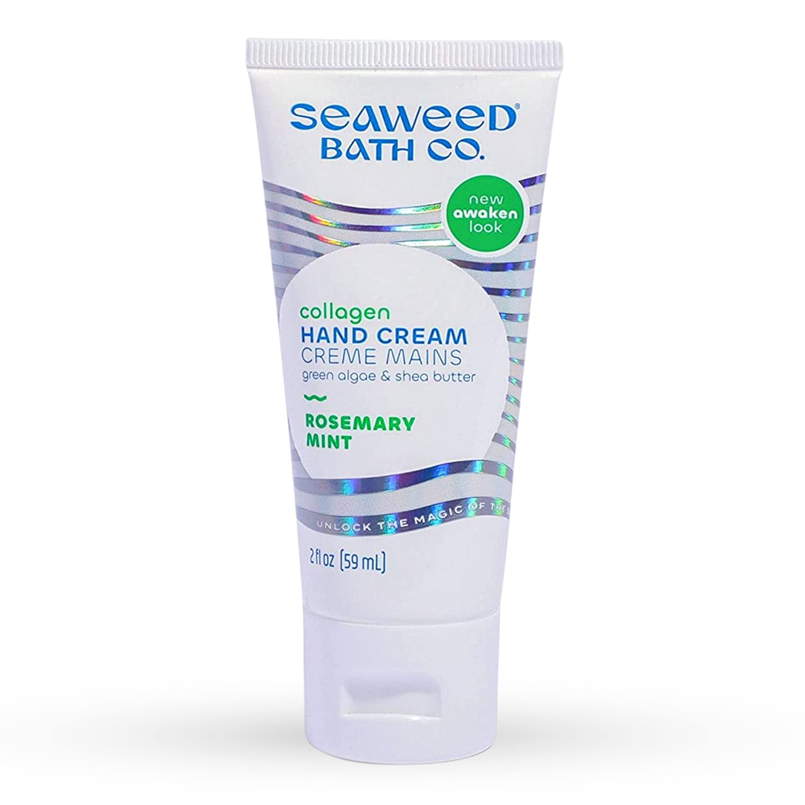 Seaweed Bath Co. front tube view showing rosemary mint scent and travel-friendly size