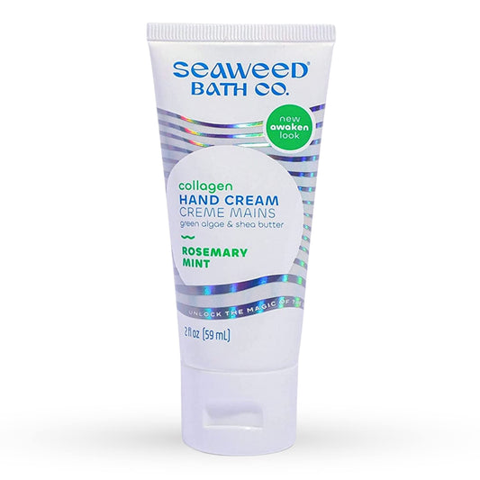 Seaweed Bath Co. front tube view showing rosemary mint scent and travel-friendly size