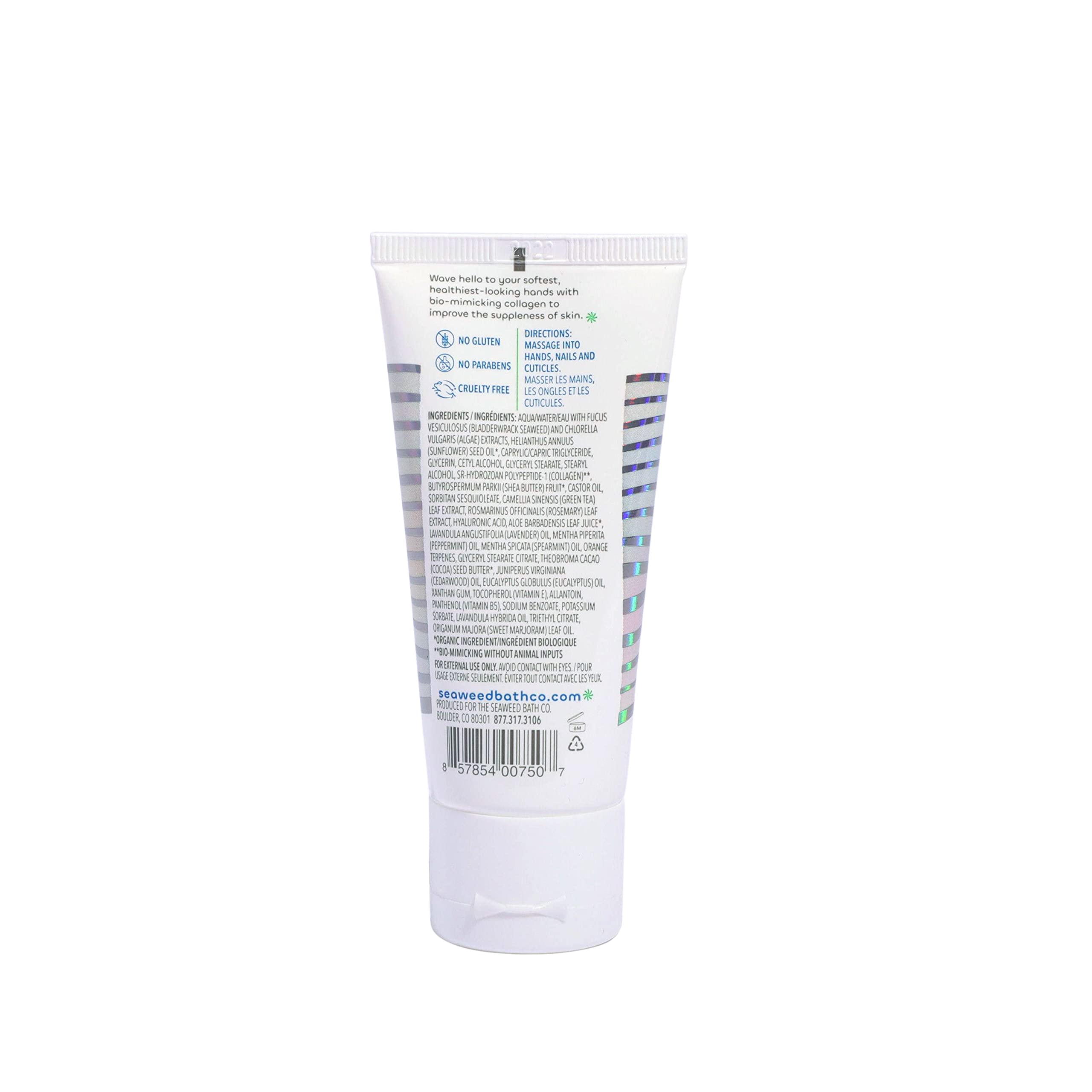 Seaweed Bath Co. recycled-plastic tube detail emphasizing sustainable packaging benefit