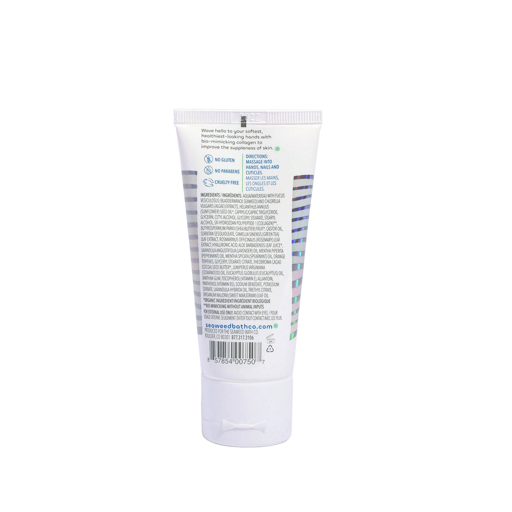Seaweed Bath Co. recycled-plastic tube detail emphasizing sustainable packaging benefit