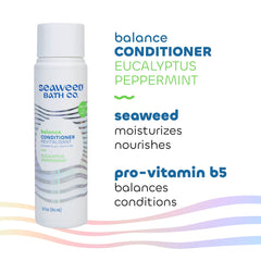 Hand holding 12 oz Seaweed Bath Co. bottle to demonstrate size and travel-friendly convenience