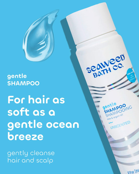 Seaweed Bath Co. label close-up highlighting unscented, sulfate-free formulation