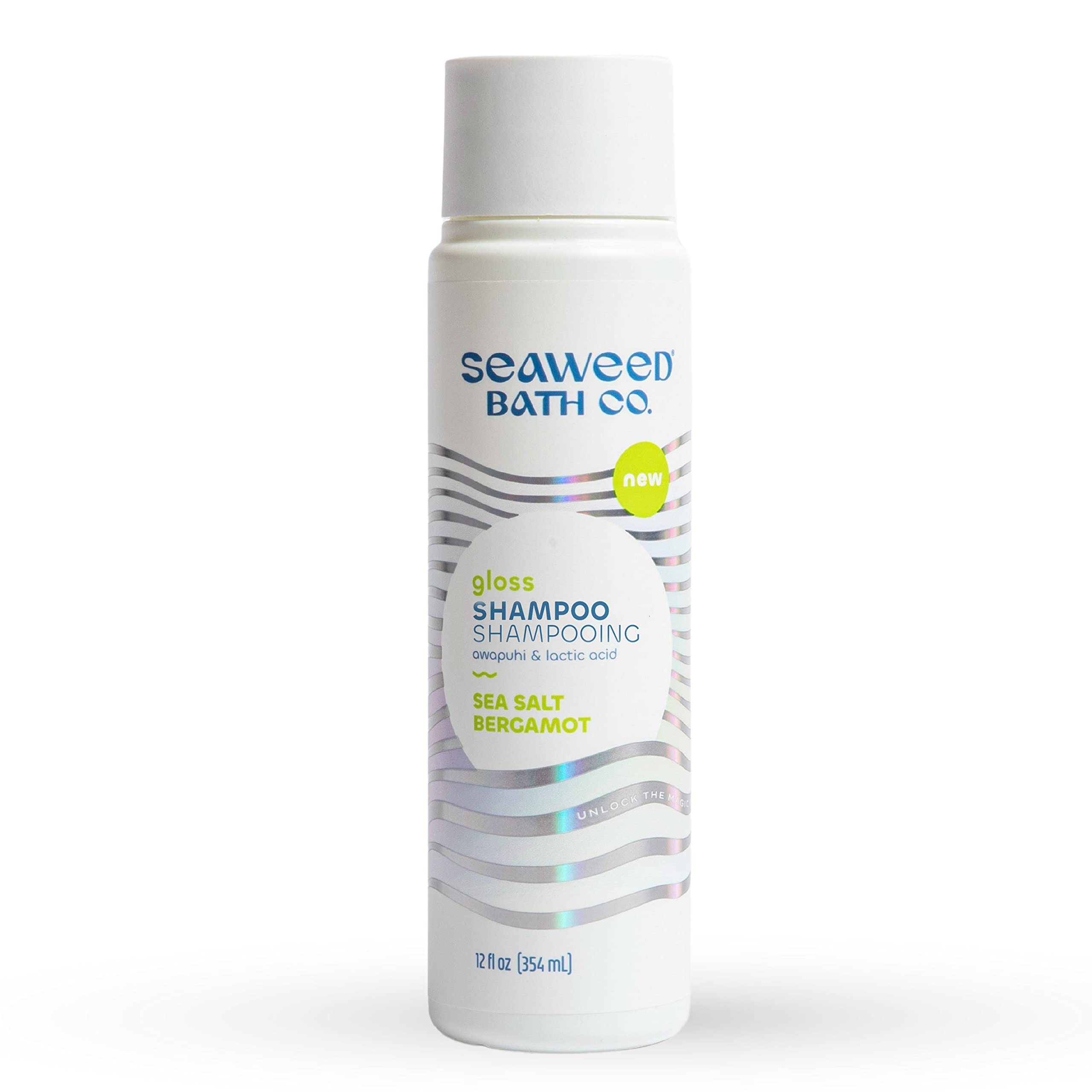 Seaweed Bath Co. front bottle view showing label and 12 oz size for glossy hair