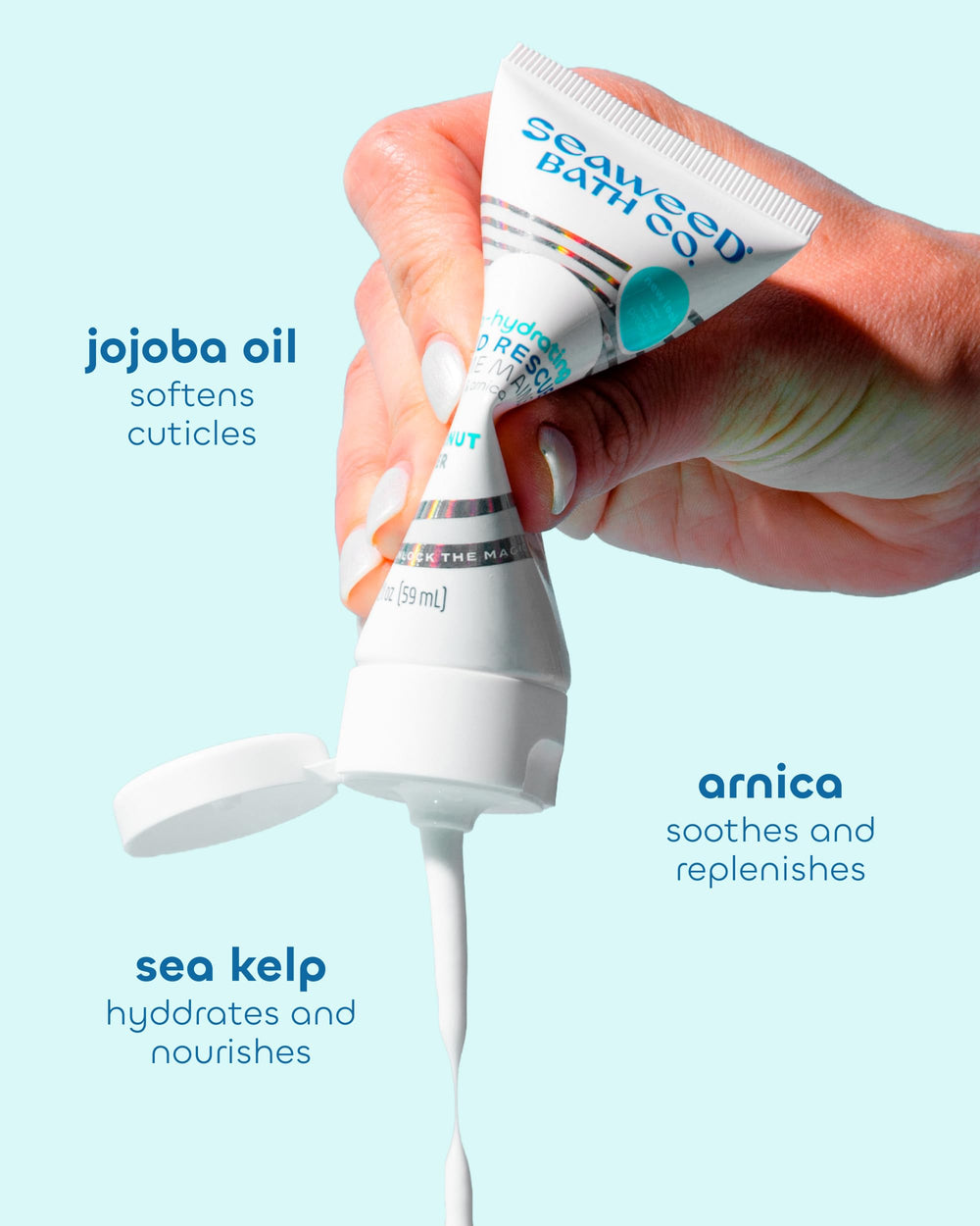 Seaweed Bath Co. application on hands demonstrating non-greasy soothing benefit