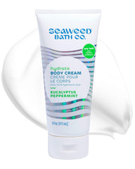 Seaweed Bath Co. front view of 6 oz cream showing packaging and aroma benefits