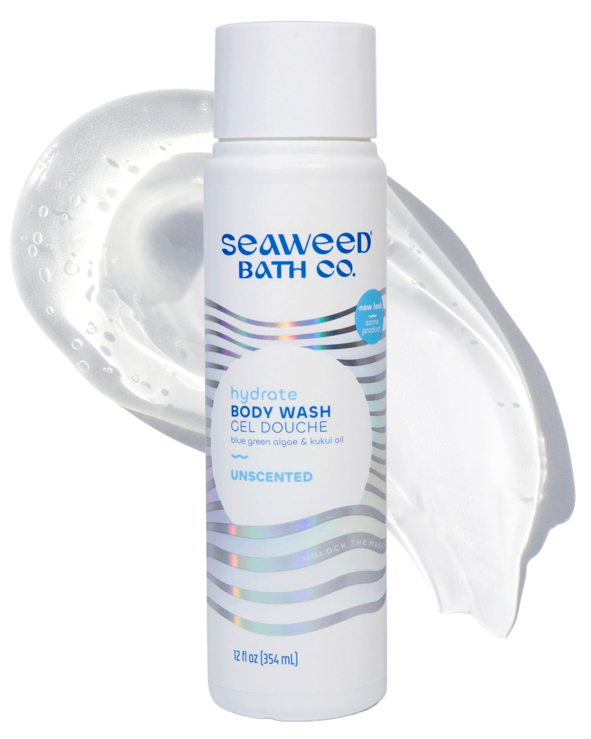 Seaweed Bath Co. Hydrate front label showing unscented moisturizing benefits