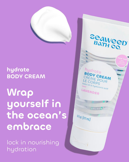 Seaweed Bath Co. cream texture close-up highlighting lightweight hydration