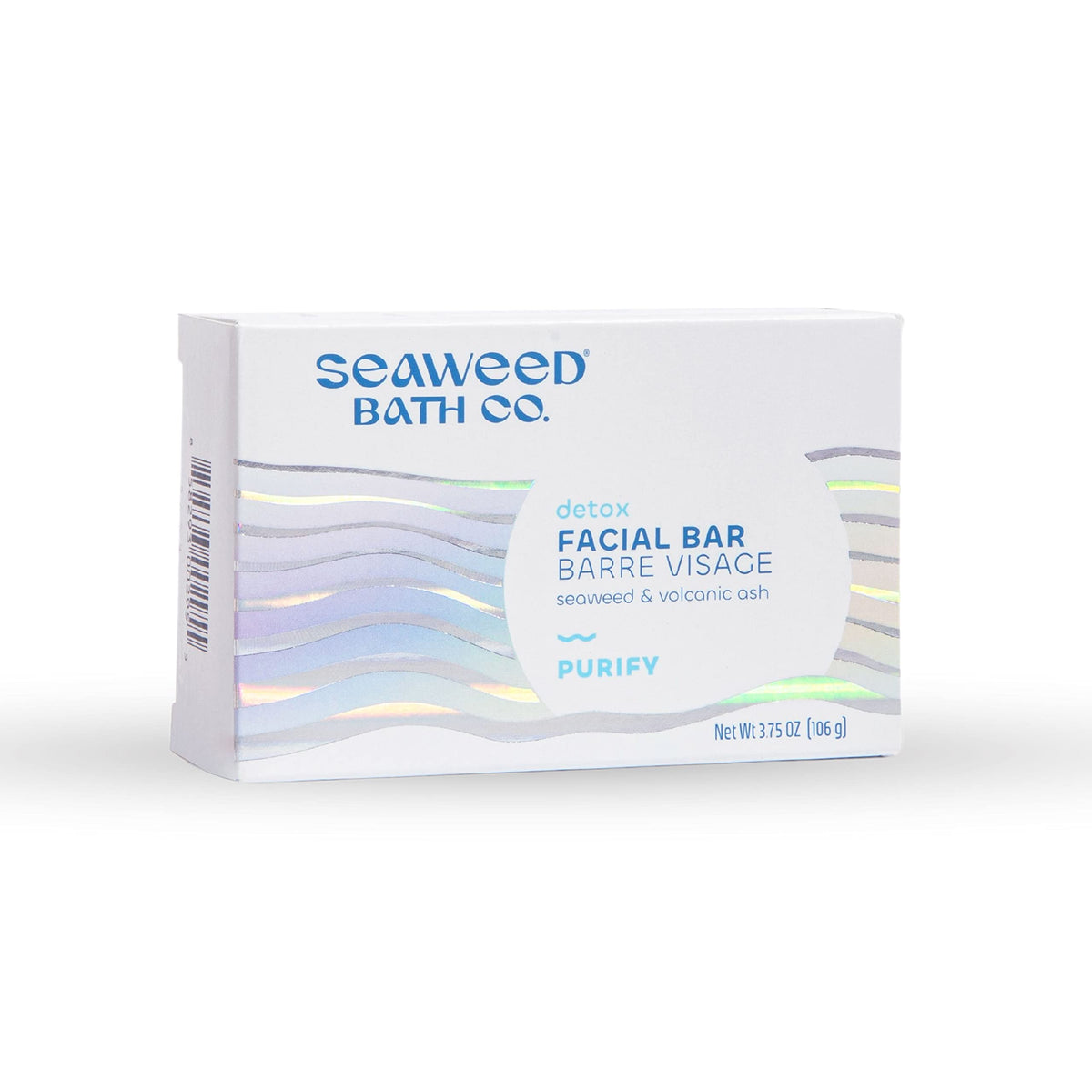 Seaweed Bath Co. front packaging showing the unscented detox facial bar benefit
