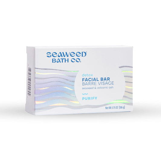 Seaweed Bath Co. front packaging showing the unscented detox facial bar benefit