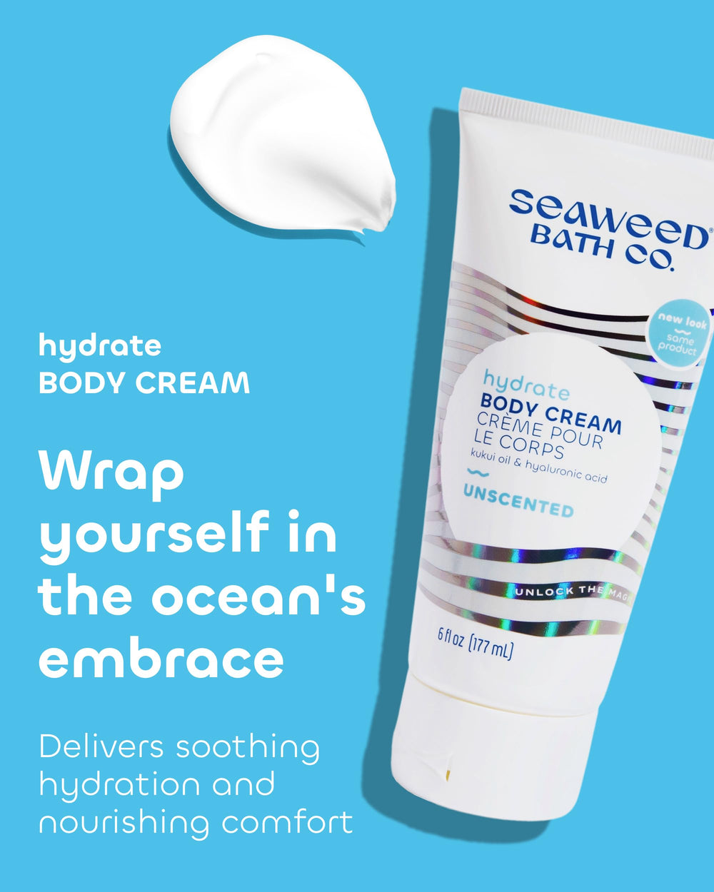 Seaweed Bath Co cream texture closeup highlighting smooth absorbent finish and moisturizing benefit