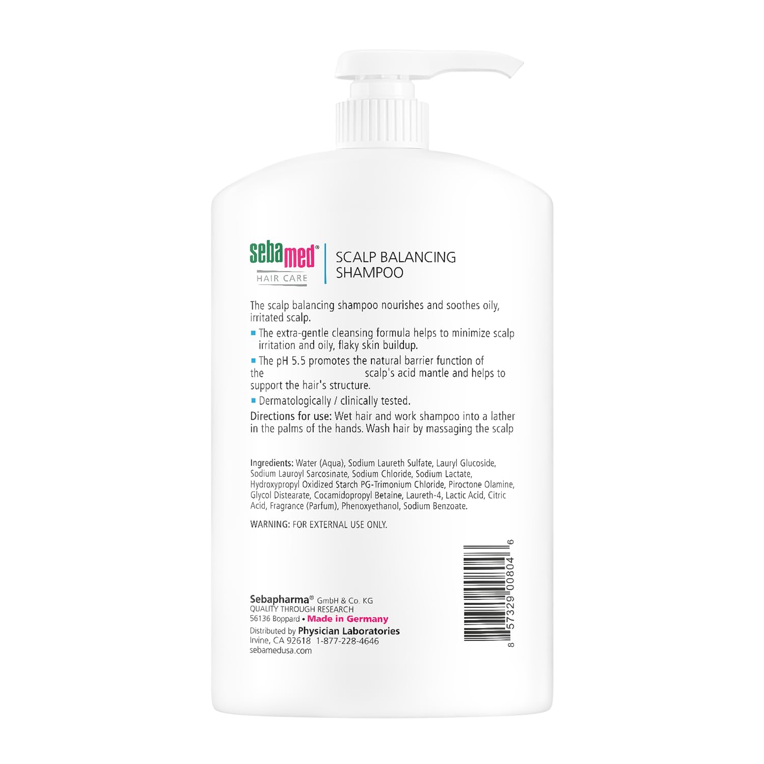 SEBAMED close-up of label highlighting gentle anti-dandruff benefit