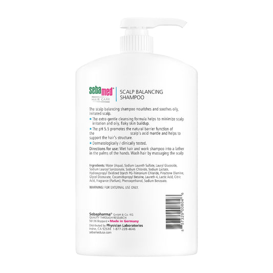 SEBAMED close-up of label highlighting gentle anti-dandruff benefit