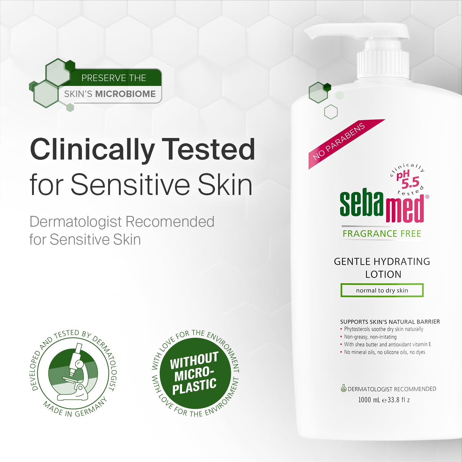 SEBAMED lotion on bathroom counter in lifestyle scene promoting daily routine