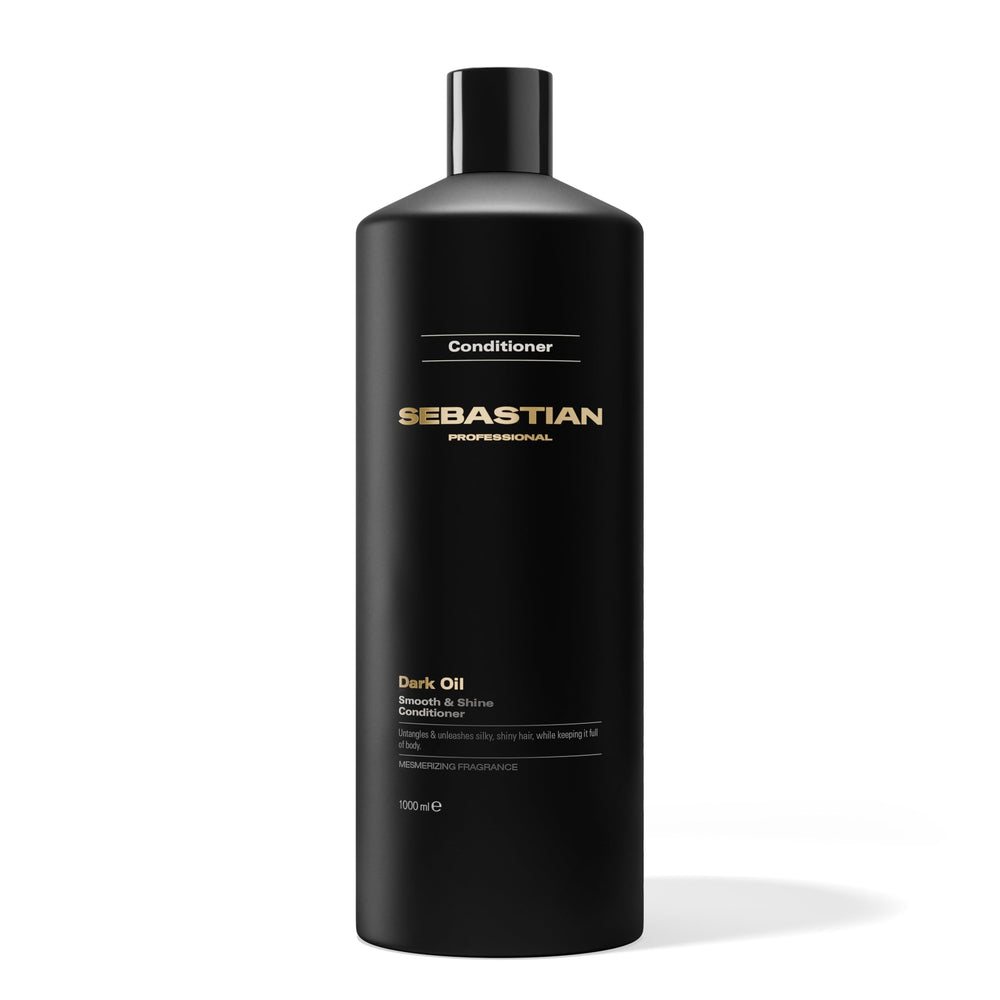 Sebastian bottle front view showing Dark Oil conditioner and salon-ready sizing