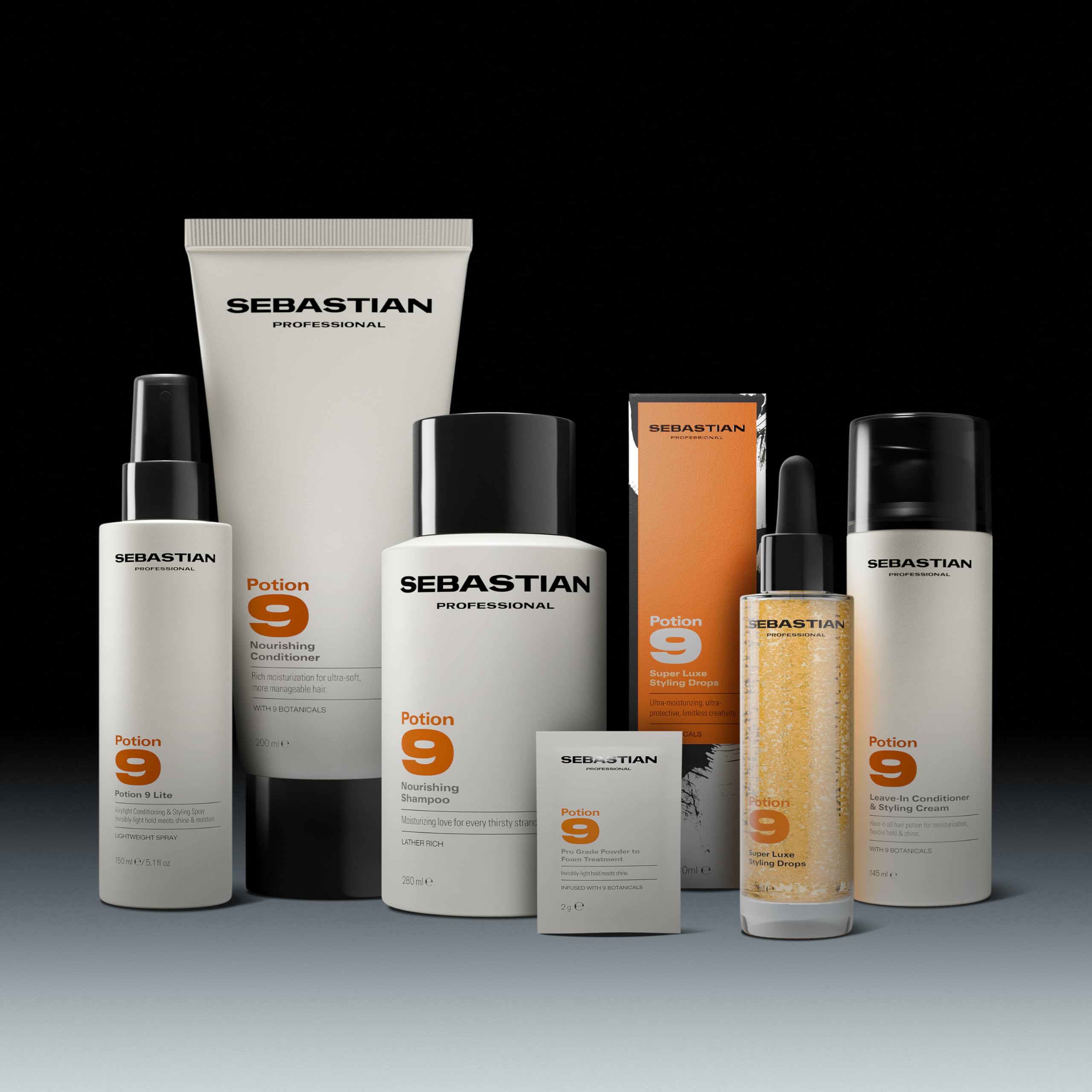 Sebastian Potion 9 on bathroom vanity in lifestyle scene suggesting everyday use