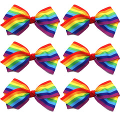 SeBneny front view of six rainbow bow hair clips showing colorful set and gift-ready look