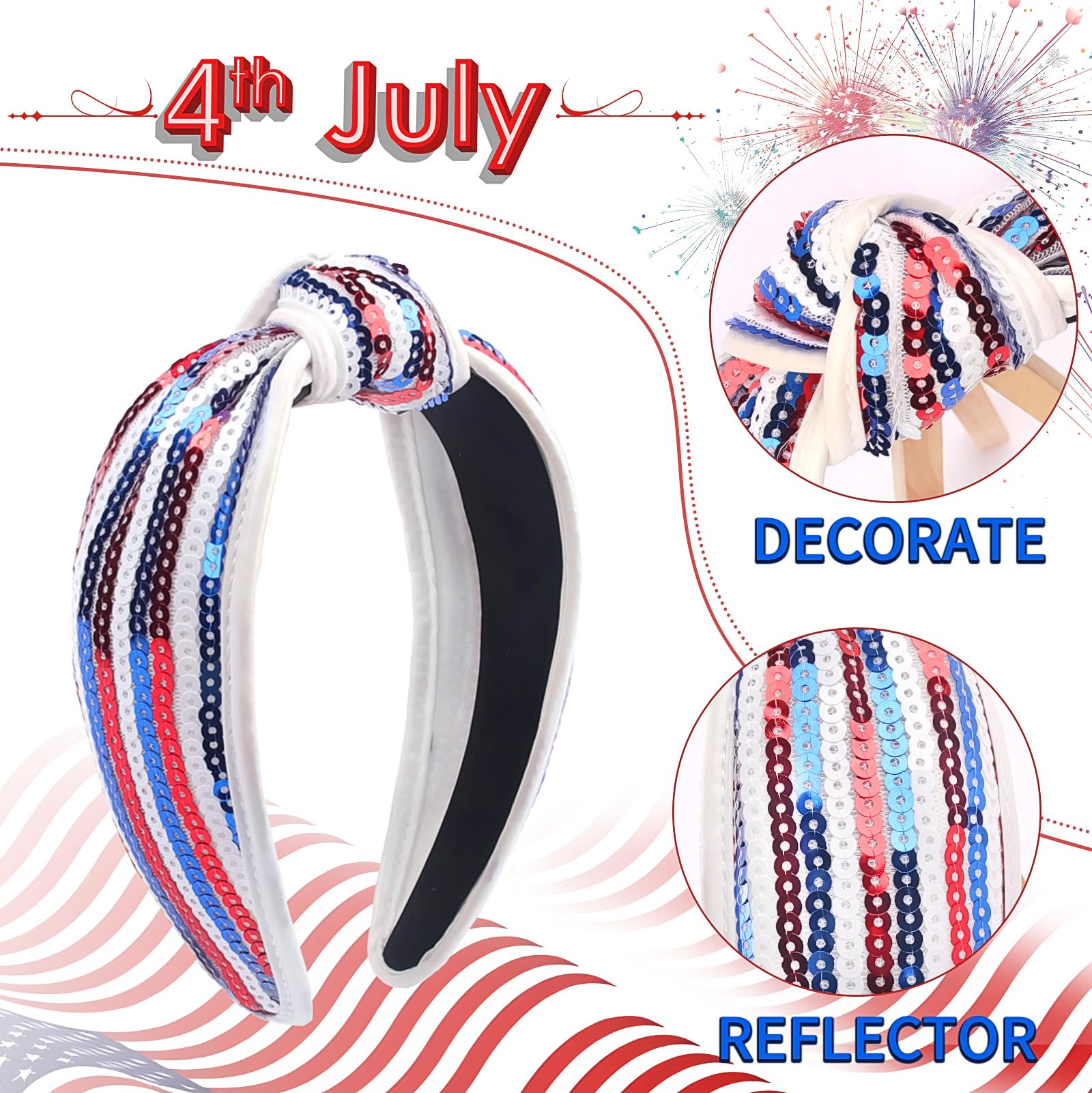 SeBneny headband worn at parade giving patriotic sparkle and lightweight comfort